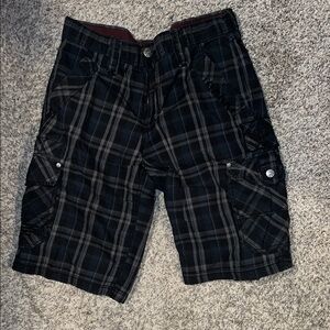 Affliction Navy and Gray Plaid Cargo Shorts
